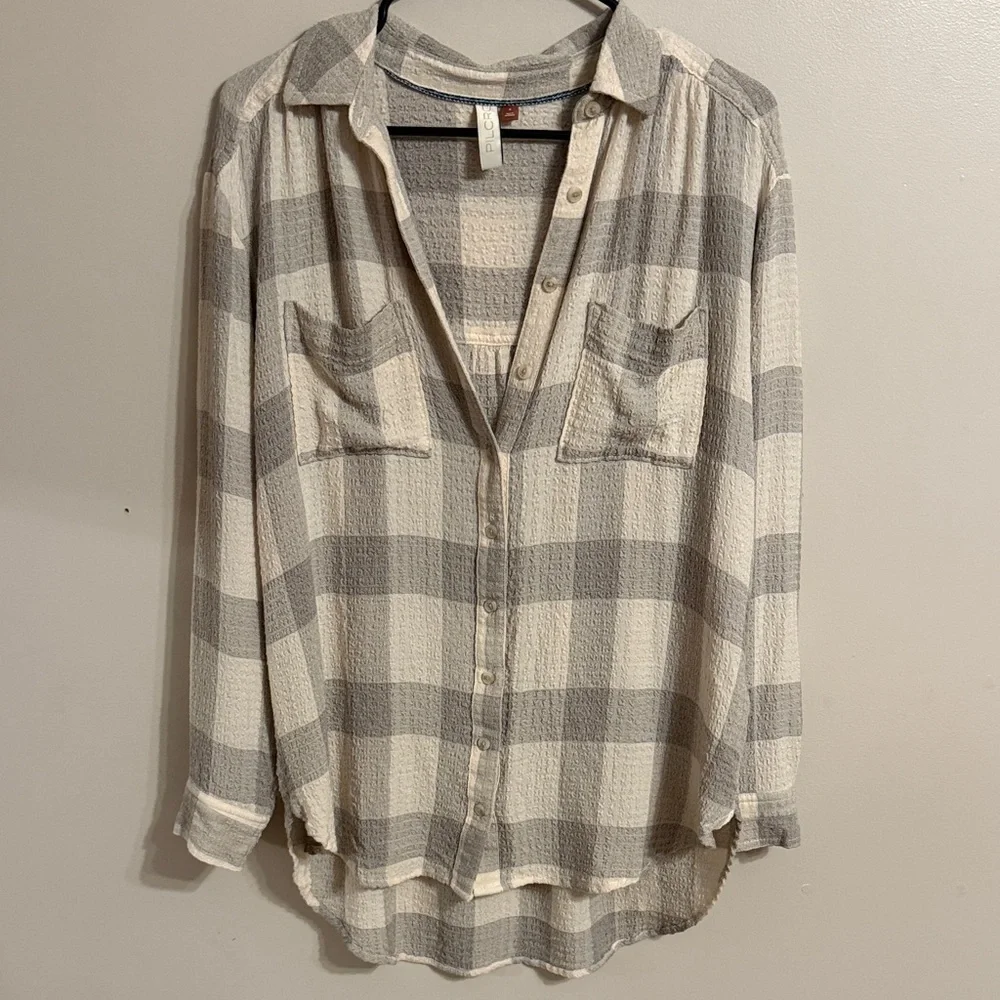 Anthropologie Pilcro Women's Plaid Button Front Textured Gauzy Long Sleeve Shirt